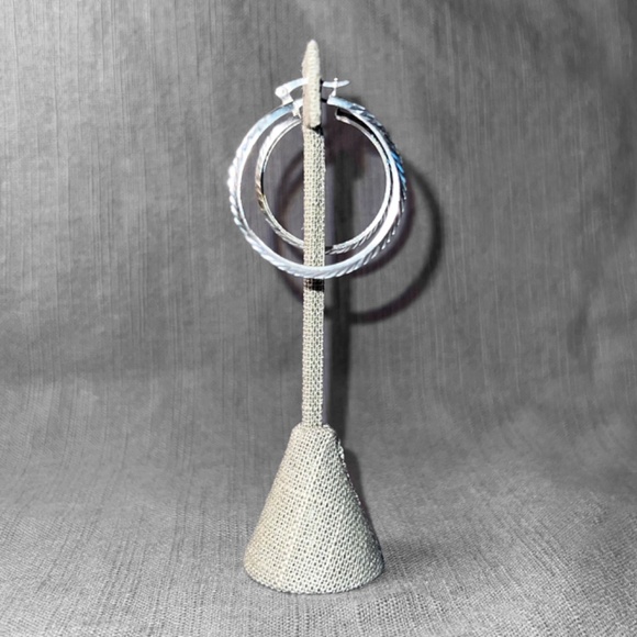 Sterling Silver Patterned Hoops - Picture 4 of 6